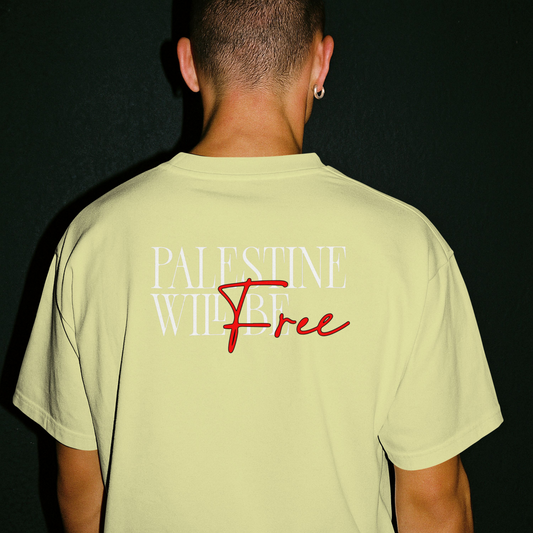Stand for justice- Palestine will be free T-shirt- Off white ( Red and white text)