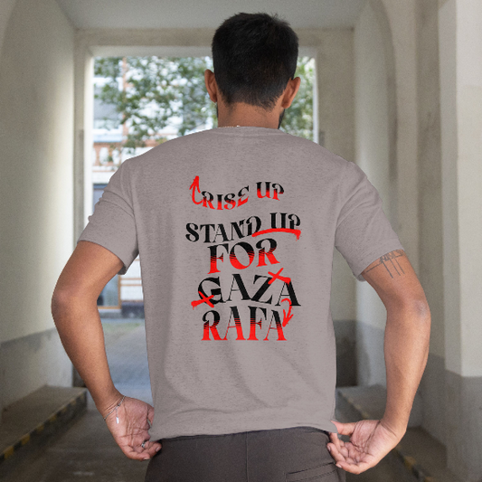 Stand up for Gaza statement tee- heather grey